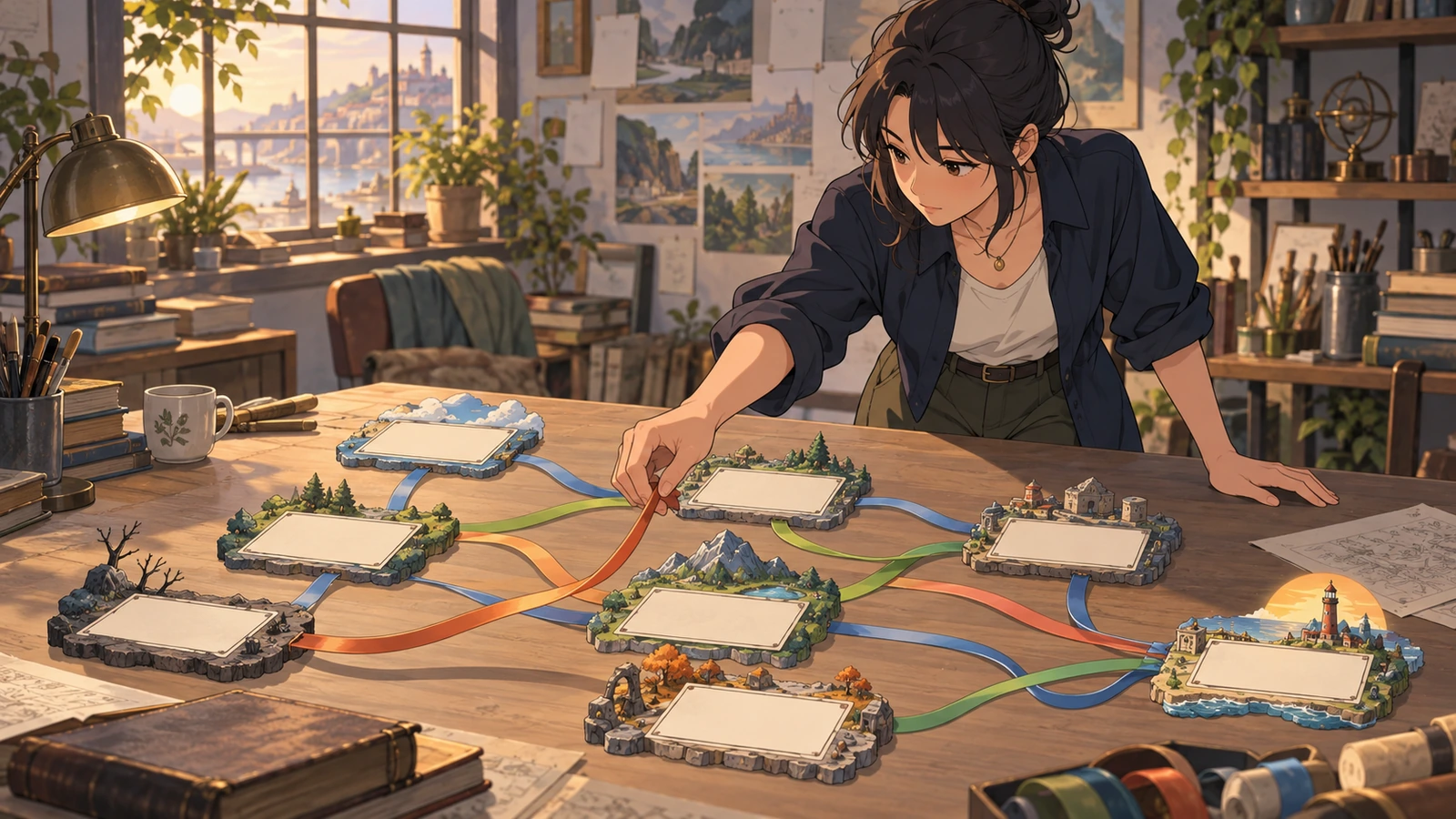 A creator rerouting one connection on a complete story map