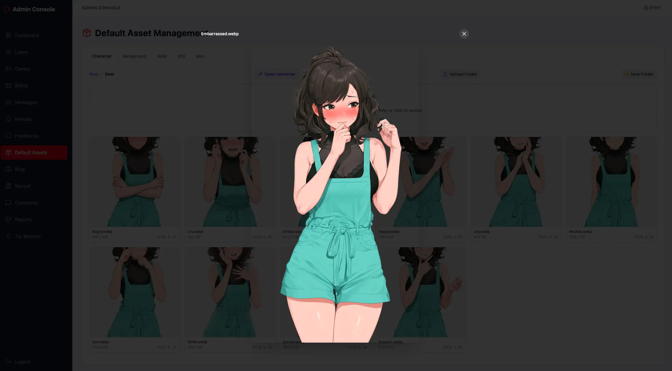 How do you actually make and upload a character image to Novelez?