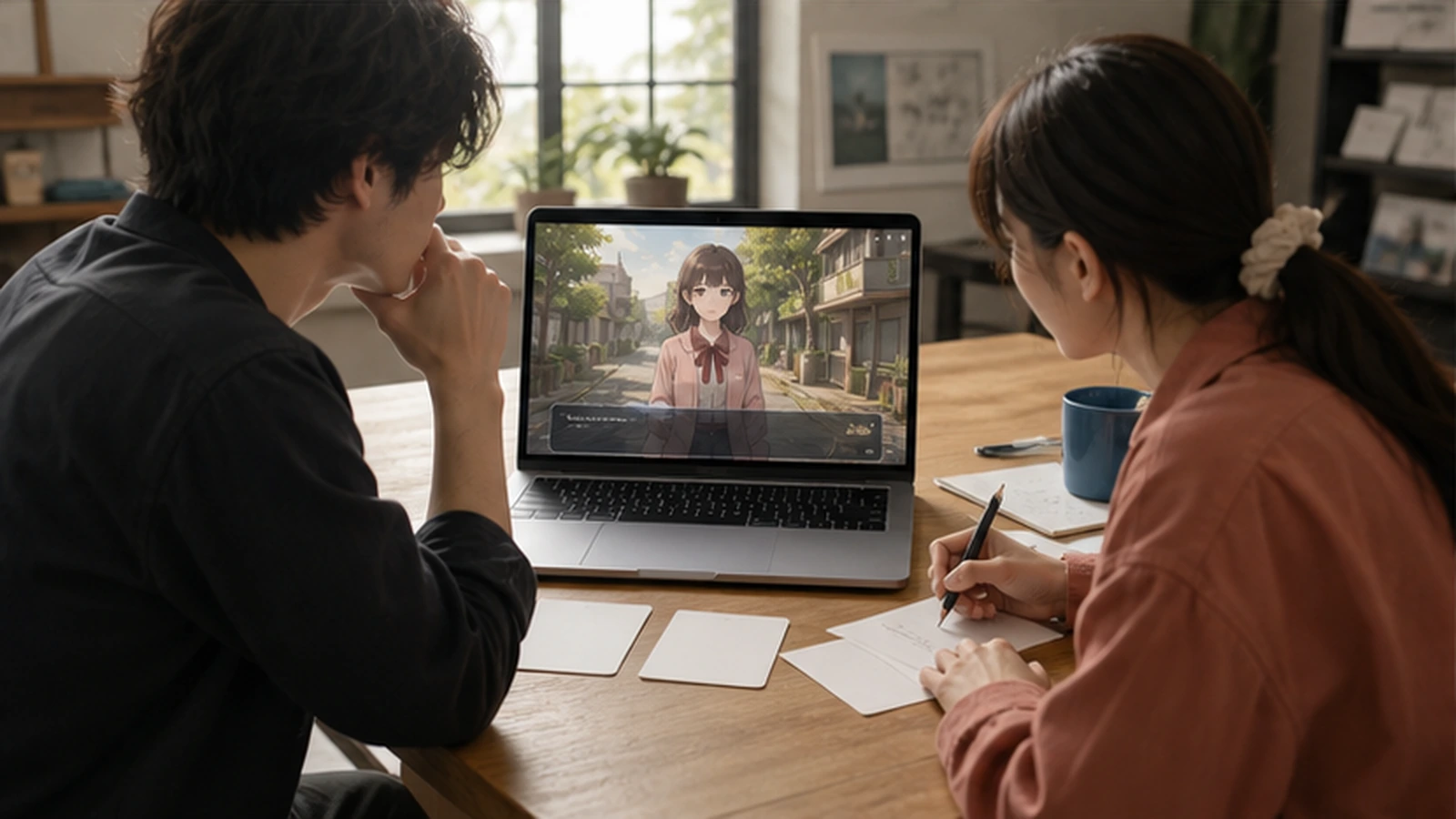Creators playtesting a short visual novel