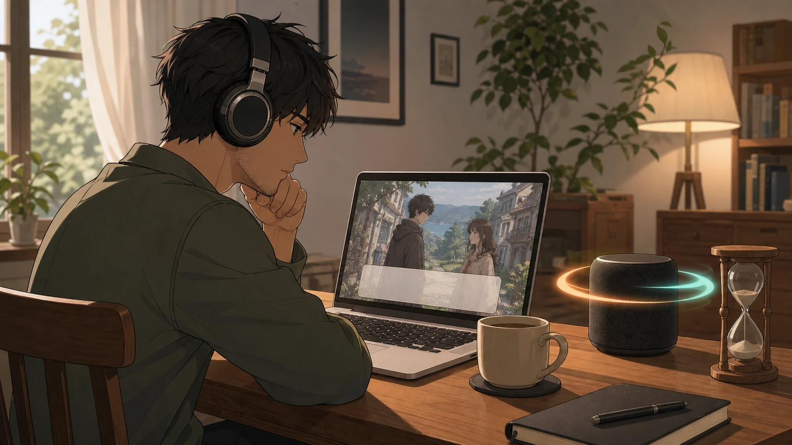 A creator listening through a repeated cue at normal reading pace