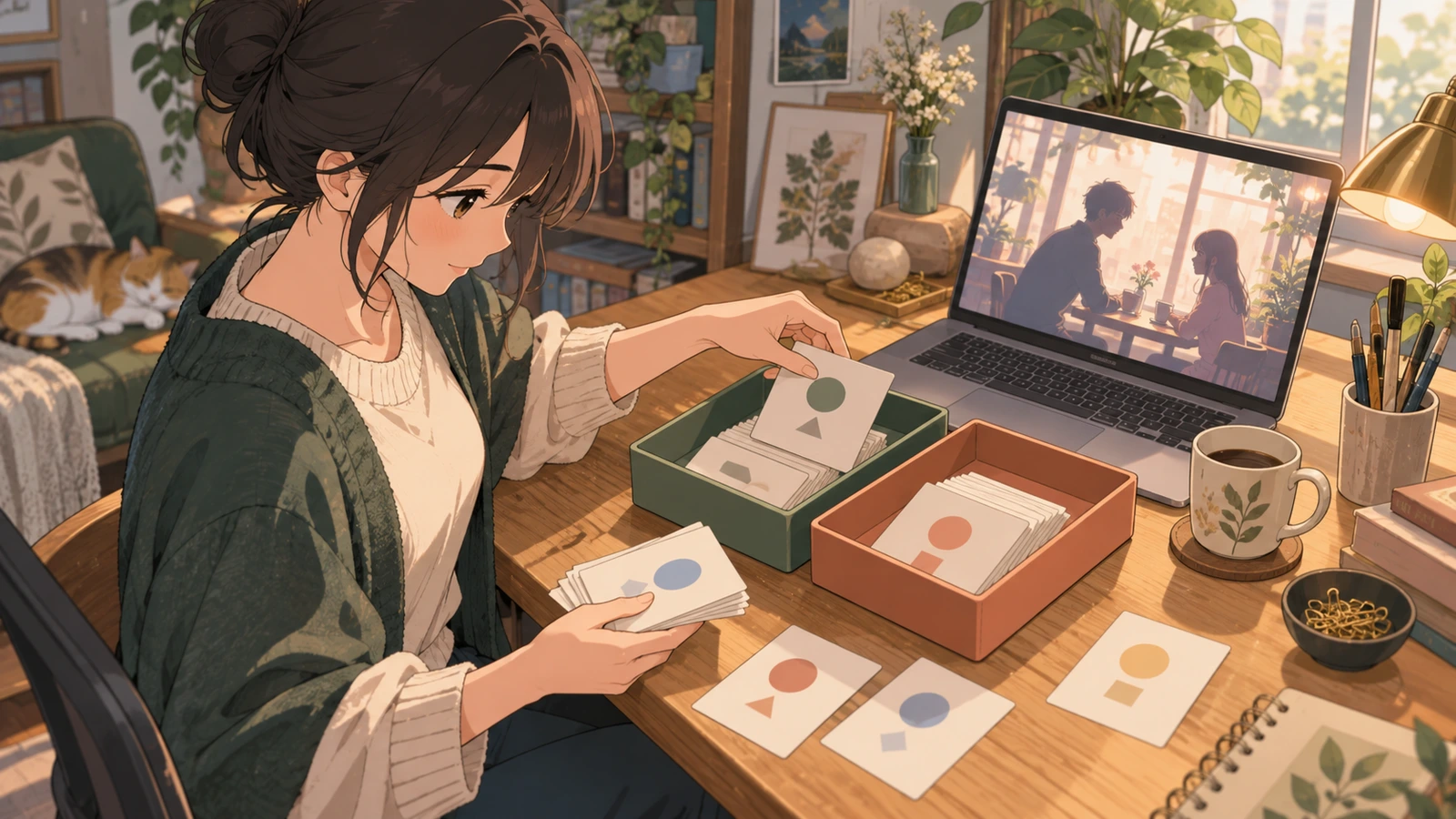 A creator sorting scene cards before choosing a sharing path