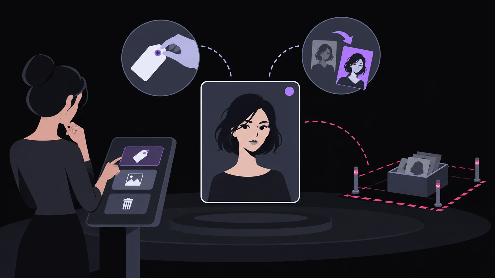 A creator choosing among an identity edit, a portrait replacement, and removal