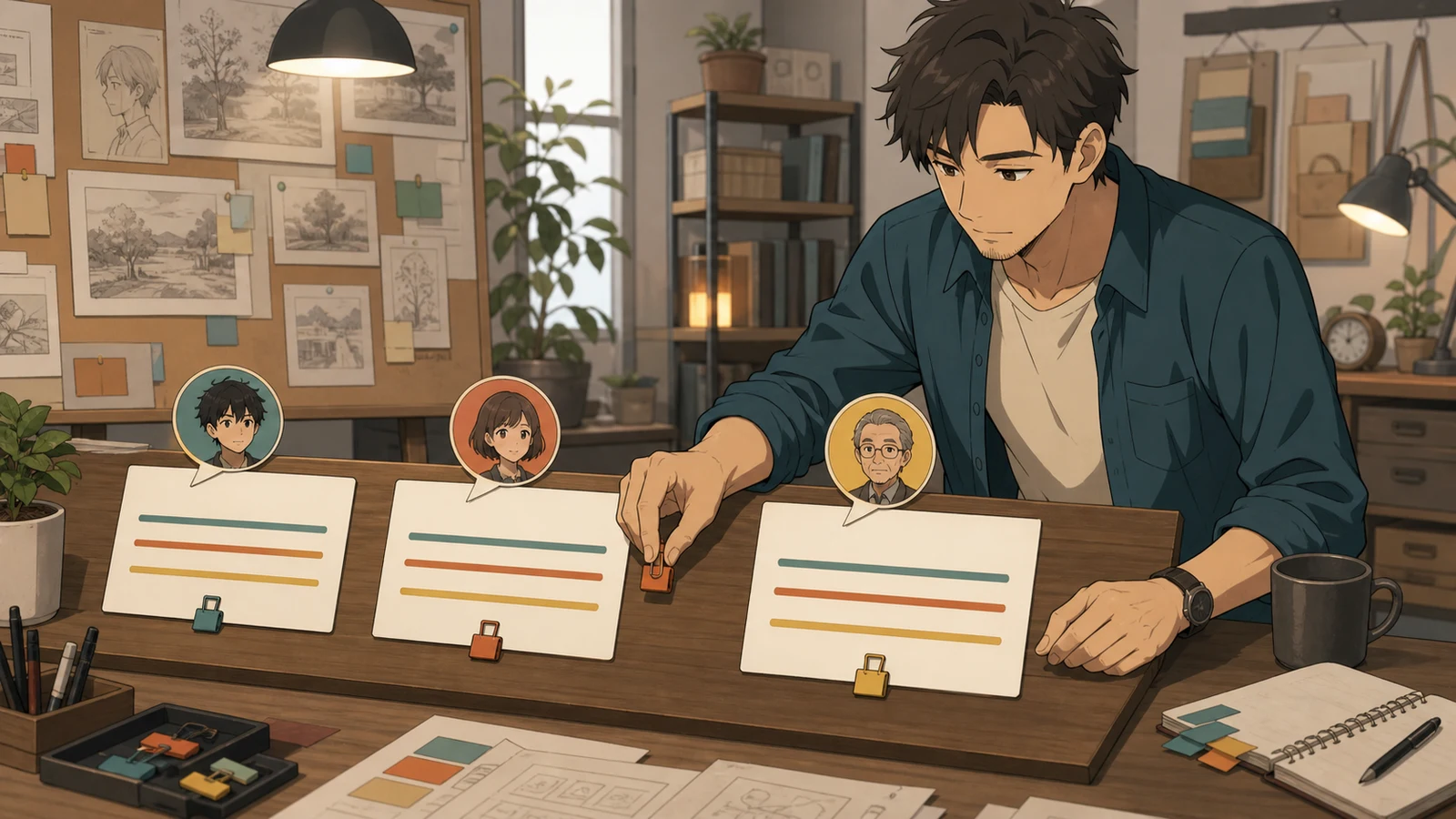 A creator comparing nearly identical dialogue rhythms across three characters