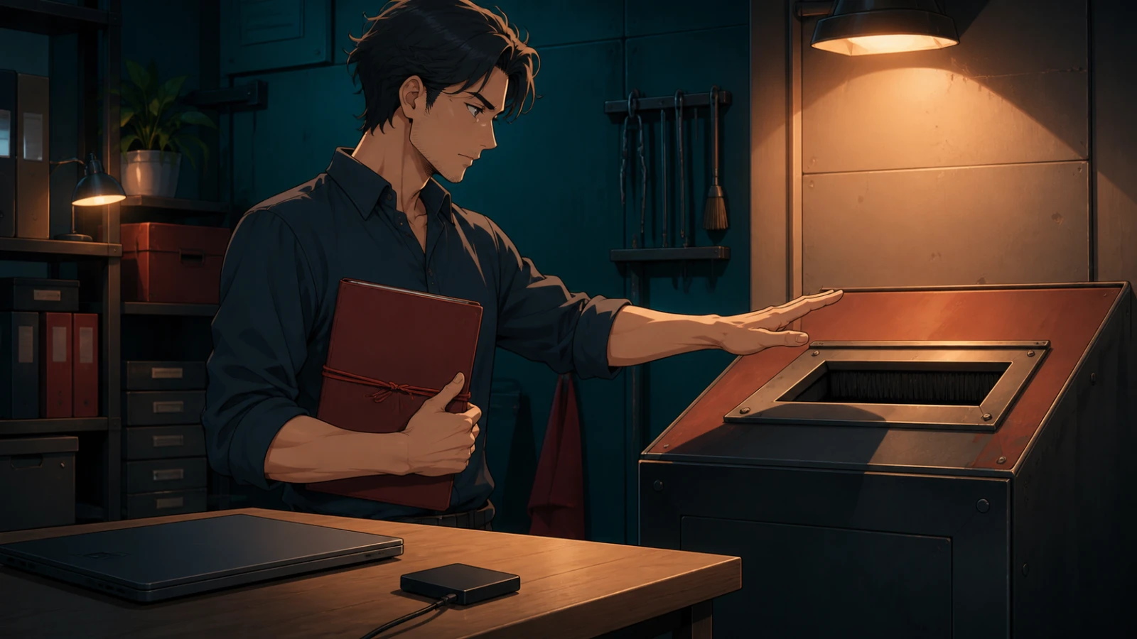 A creator pauses before an irreversible disposal action while holding a safe copy