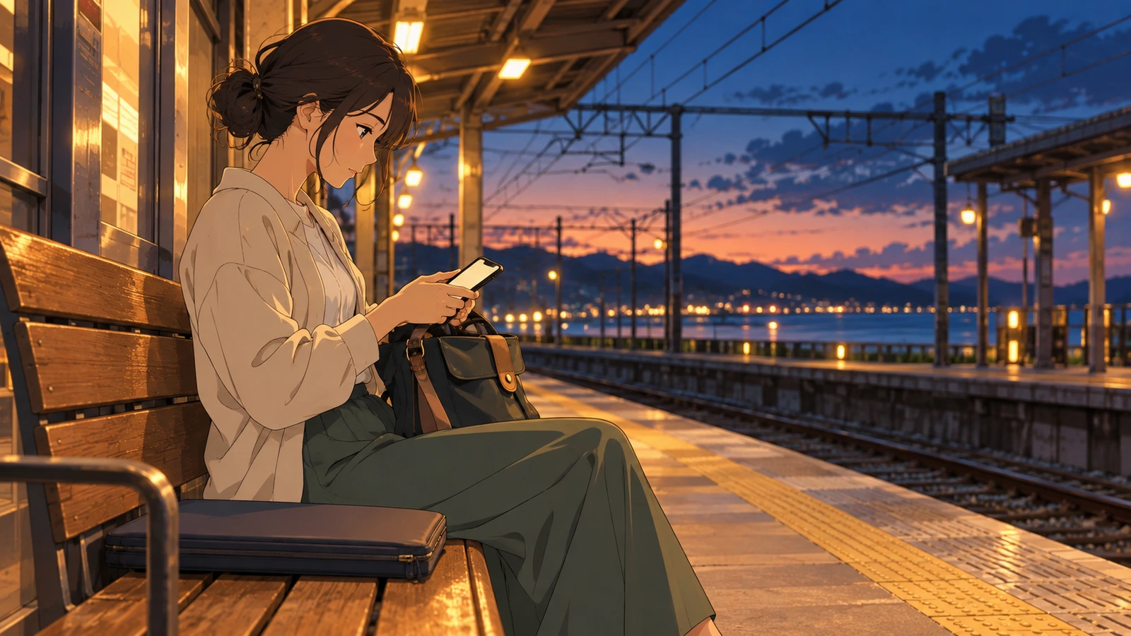 A creator checking the open editor before putting a phone away