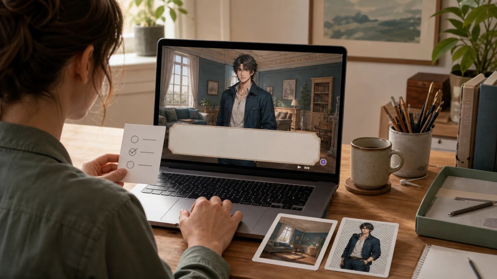 A creator checks character scale, crop, and clarity inside the real browser player rather than judging files alone.