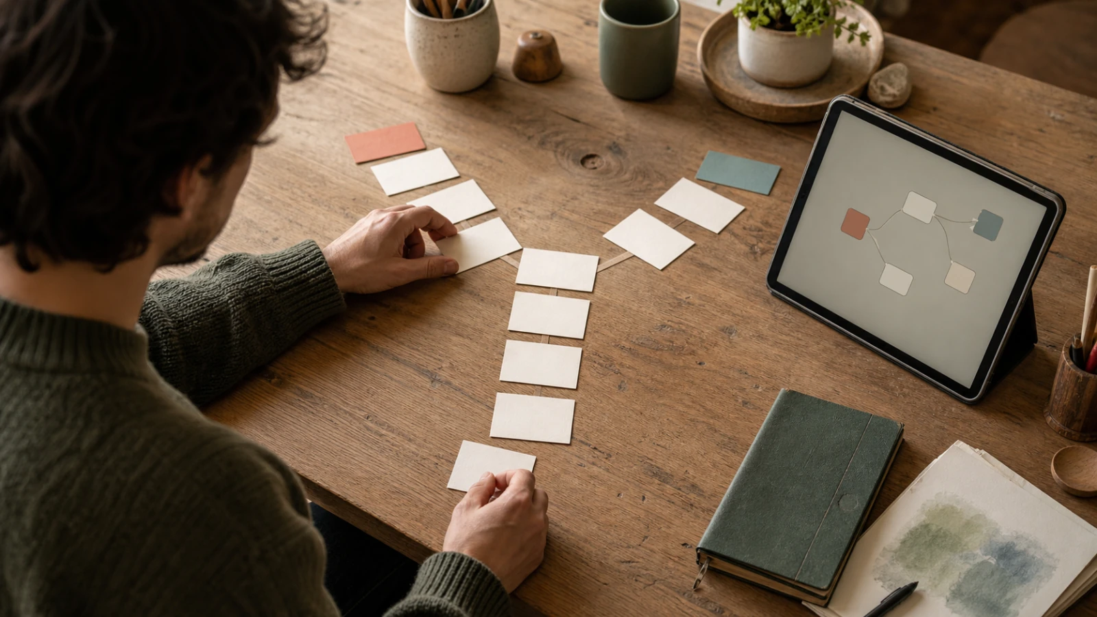 One shared story path opens into two distinct endings, showing how each branch adds writing and testing cost.