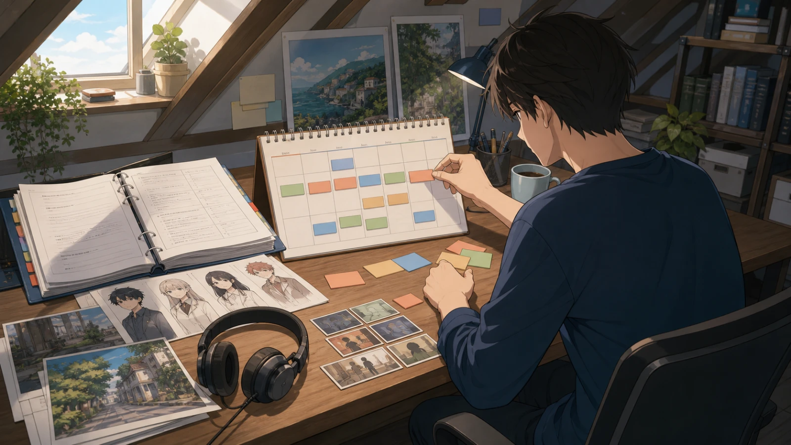 A solo creator maps a modest visual-novel scope onto real weekly work sessions.