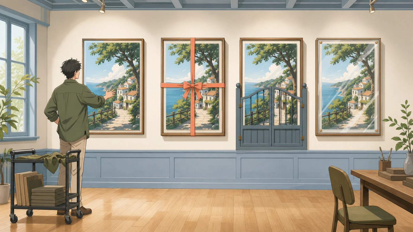 The same illustration offered under four different sets of terms