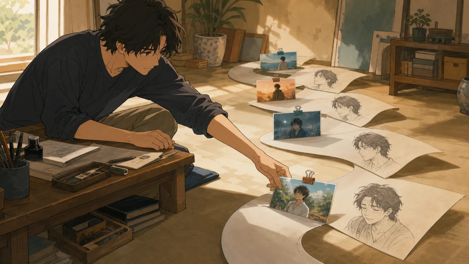 Tracing emotional turns through a scene before ordering art