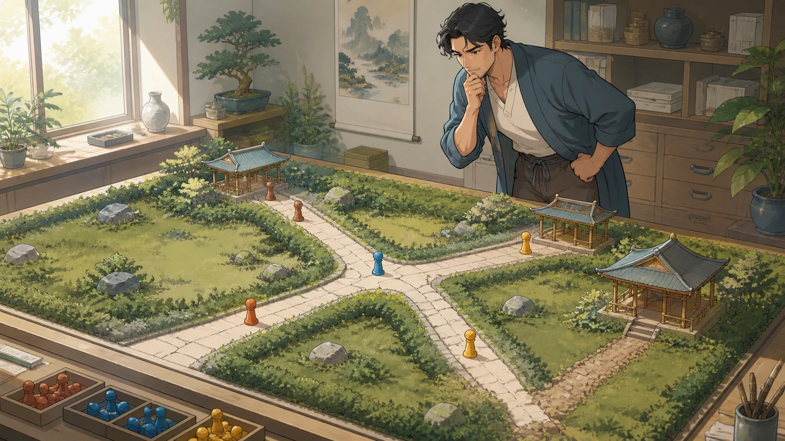 A creator marking every fork and destination in a connected garden path