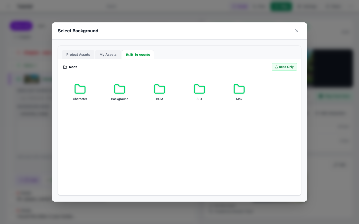 The asset picker