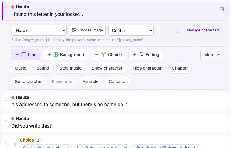 The insert bar and the [More ▾] list